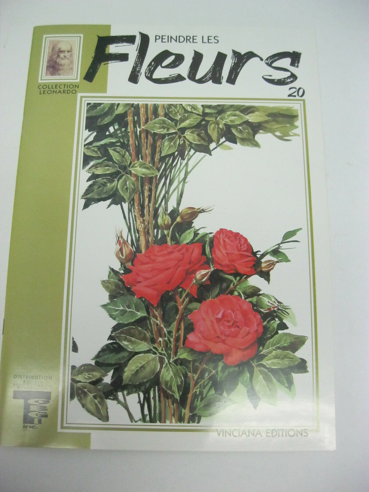 'Peindre les Fleurs' from the Leonardo Vinciana Editions, featuring a watercolor painting of red roses with green leaves on a white background.