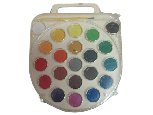 Watercolour Paint Set Plastic Box of 21 pcs Tablets 30mm plus Brush (Made in Italy)