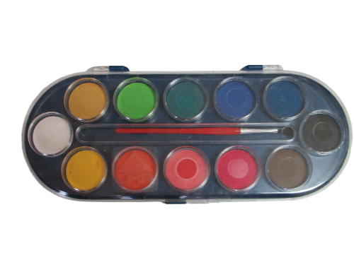 Watercolour Paint Set Plastic Box of 12 pcs Tablets 30mm plus Brush (Made in Italy)