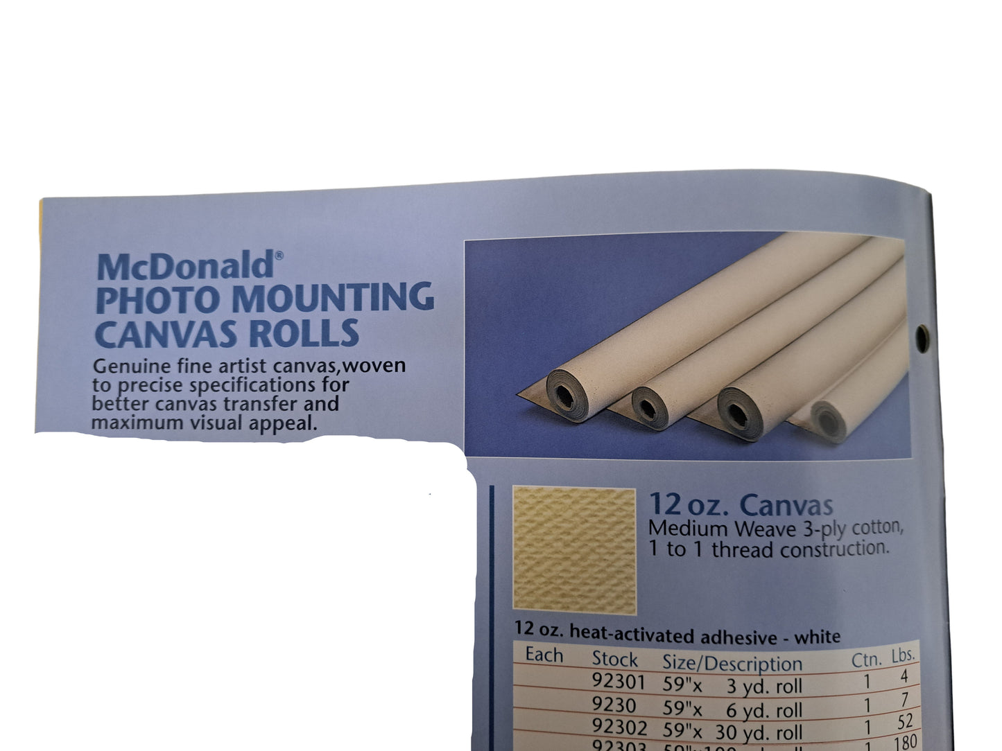 Fredrix MPP McDonald Photo Transfer Canvas Roll 12oz 30yards x 59''Only available in store
