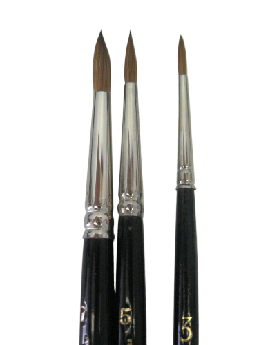Encemble  de 3 pinceaux aquarelles en martre rouge de qualité artistique, tailles n° 3-5-7 (fabriqués en Allemagne)