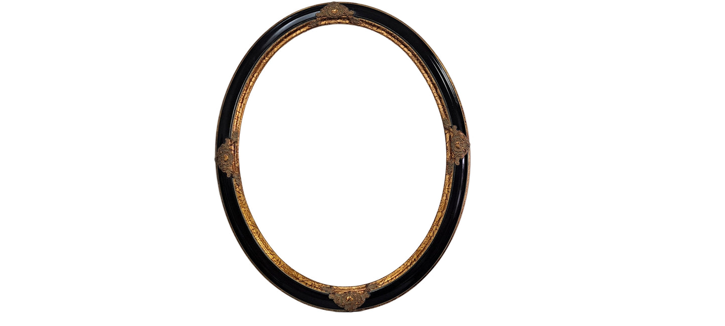 Vintage Gold & Black Hand Finish Gallery Oval Picture Frame 22x28 Moulding  2 1/2 " Wide #470