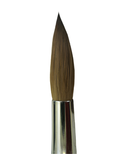 An artist quality red sable watercolor brush with a metal ferrule and wooden hair, displayed on a white background.