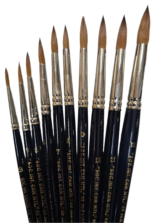 artist quality Kolinsky Red Sable watercolor brushes with short handles, 