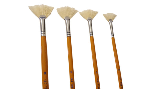 Artist Oil/Acrylic Fan Brush White Bristle Long Handle