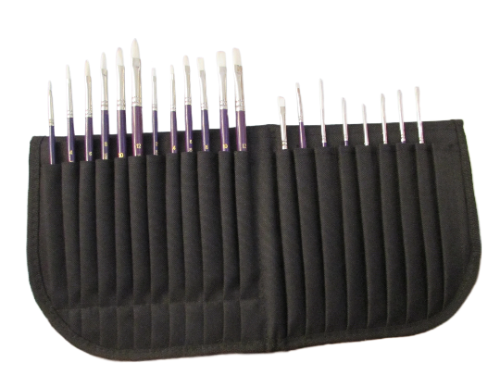 Ensemble de 20 pinceaux  d'artiste, synthétique blanc, acrylique, aquarelle, manche court avec étui à pinceaux