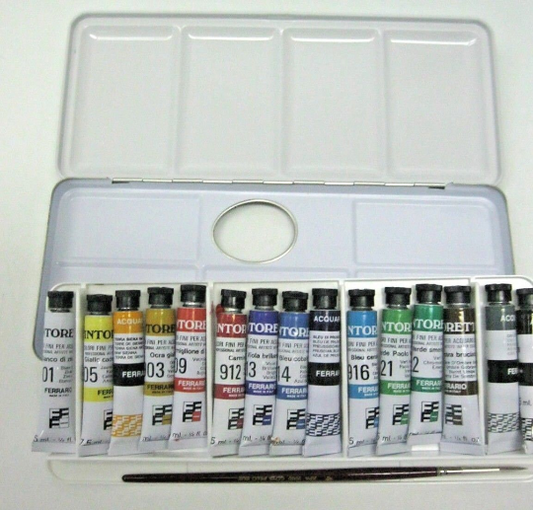 Ensemble Ferrario peinture aquarelle TINTORETTO 15 tubes 7,5 ml + 1 pinceau