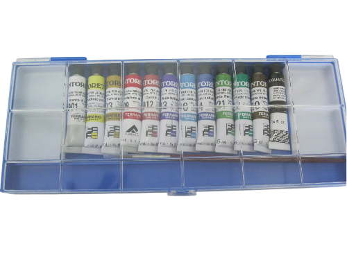 Ensemble Peinture aquarelle Ferrario TINTORETTO 12 tubes 7,5 ml + 2 pinceaux  (Fabriqué en Italie)